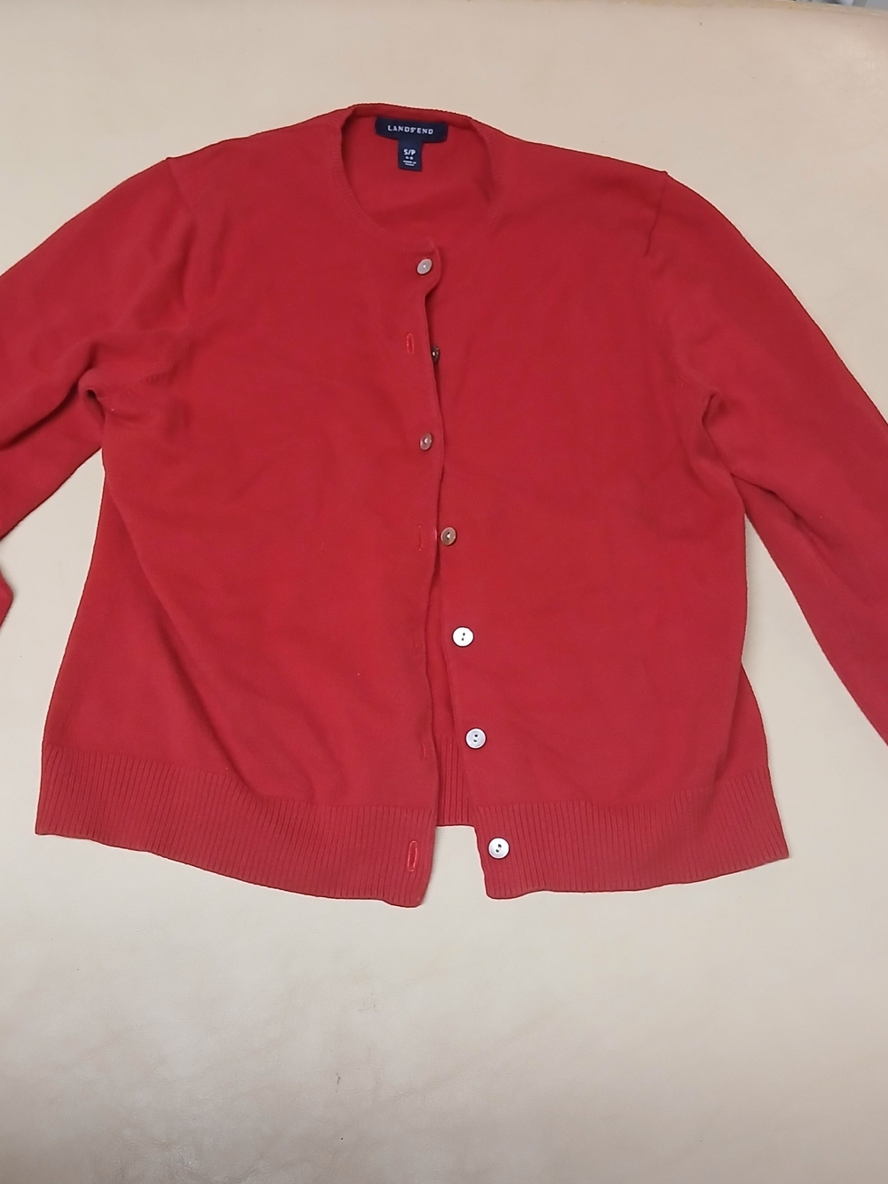 Lands' End Ladies Red Button Down Cardigan Warm Fall
